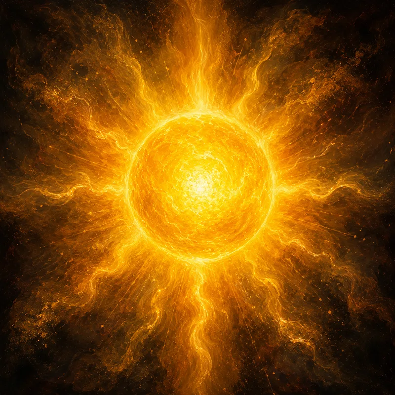 Radiant golden sun energy blazing outward with amber rays, representing the solar plexus chakra